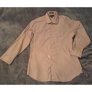 Paul Fredrick Dress Shirt Biege w/ White Paisley M 17-35 Imperial 100's Cotton